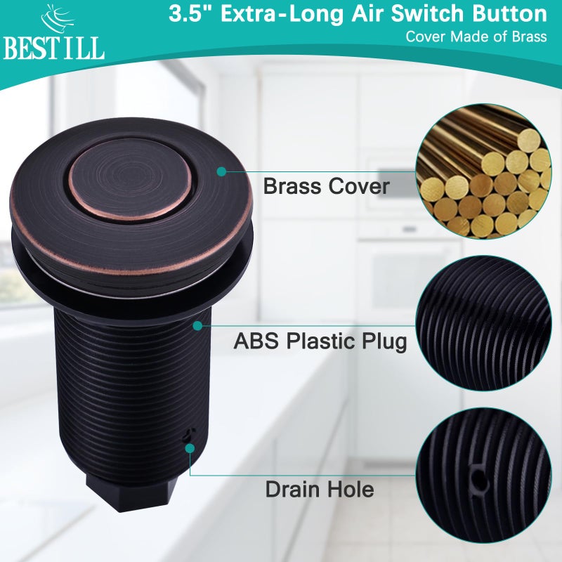 BESTILL Sinktop Switch Push Button for Garbage Disposal, Oil Rubbed Bronze/ORB 3.6" Long On/Off Air Button with Brass Cover, Compatible with all Power Modules - Image 3